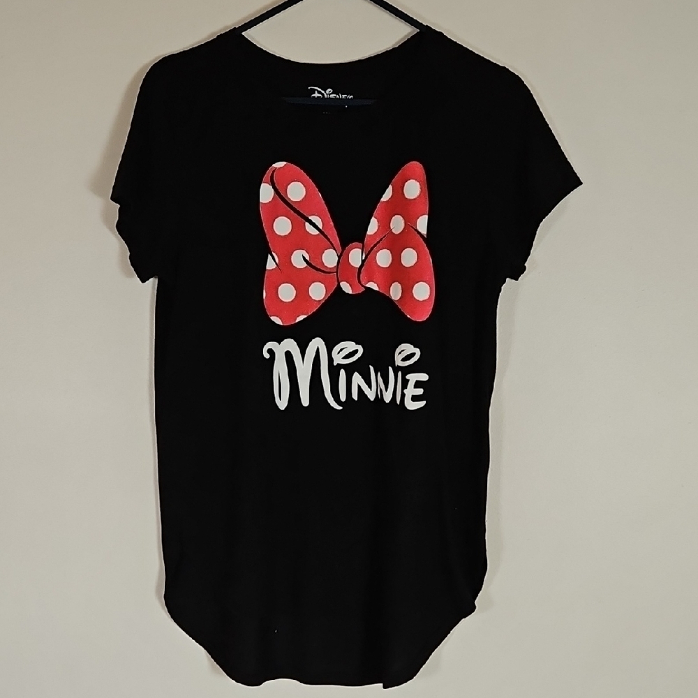 Disney Minnie Mouse Tee Polka Dot Bow Short Sleeve Black XL 15/17